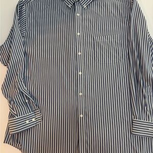 Roundtree & Yorke Navy and White Vertical Stripe Dress Shirt